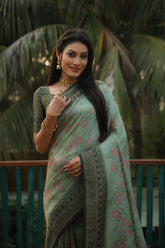 Glorious Kanjivaram Parrot & Green Color Soft Silk Saree